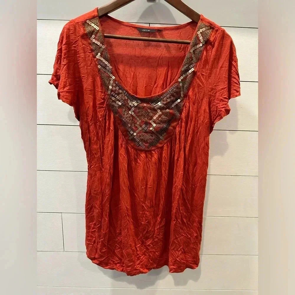 Apt. 9 Orange with Hold Sequined Top- Size 0X